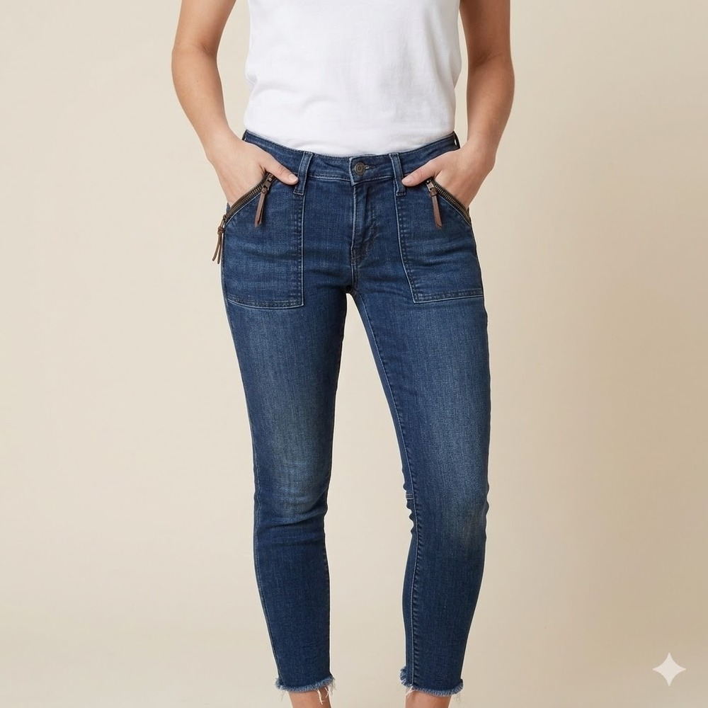 Etienne Marcel Utility Jeans Skinny Cargo Fray Hem 28 Blue